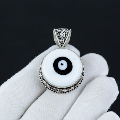White Sterling Silver Evil Eye Pendant