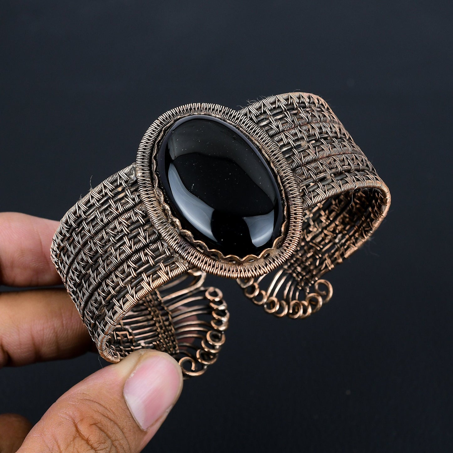Black Onyx Gemstone Cuff Bracelet
