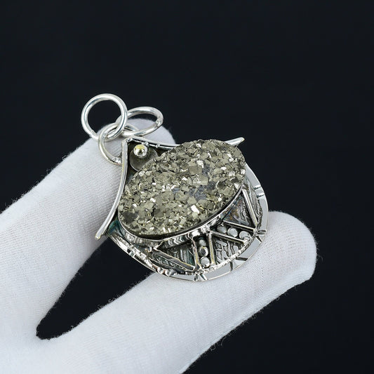 Gold Pyrite Druzy Pendant
