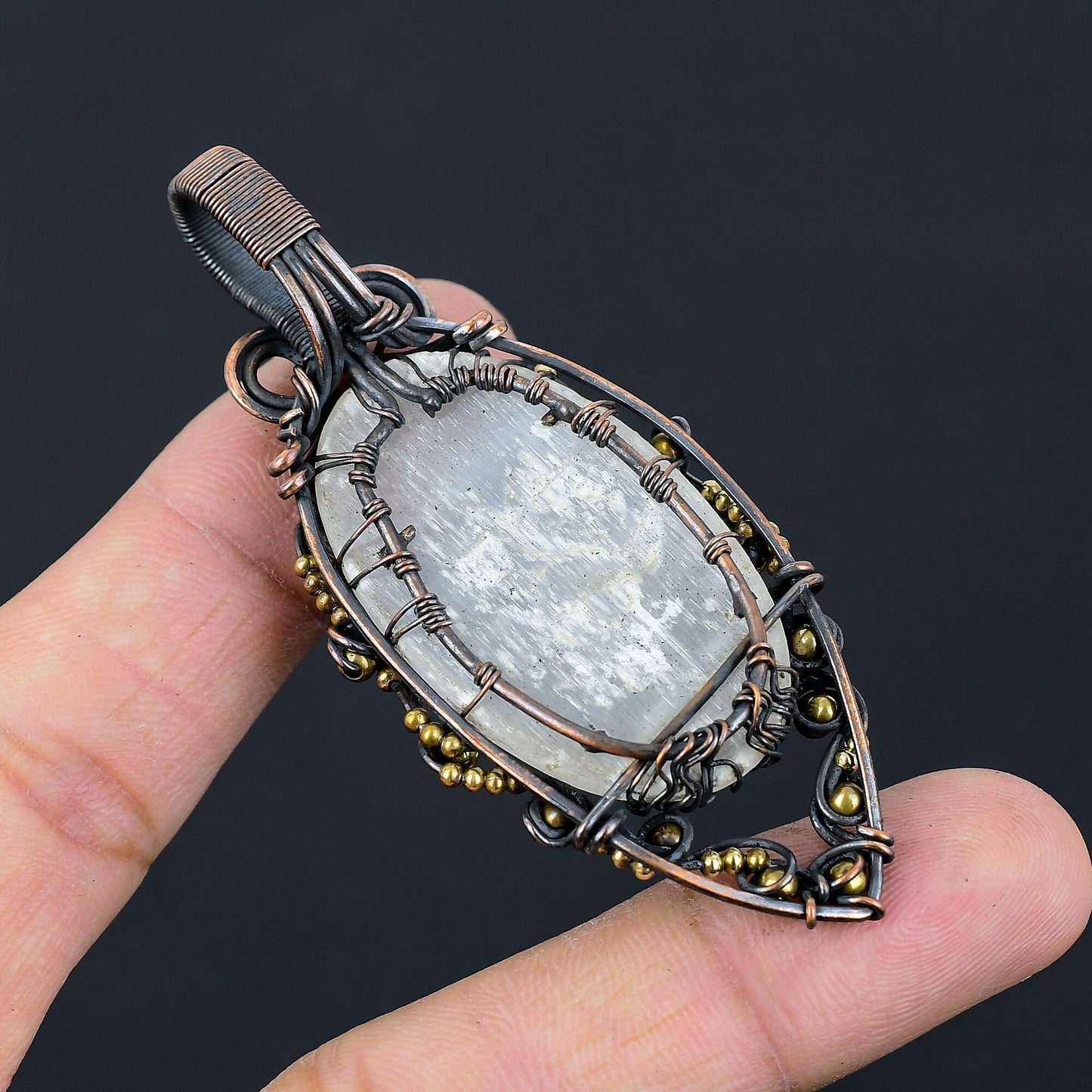 White Selenite Gemstone Tree of Life Copper Pendant