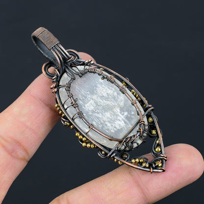 White Selenite Gemstone Tree of Life Copper Pendant