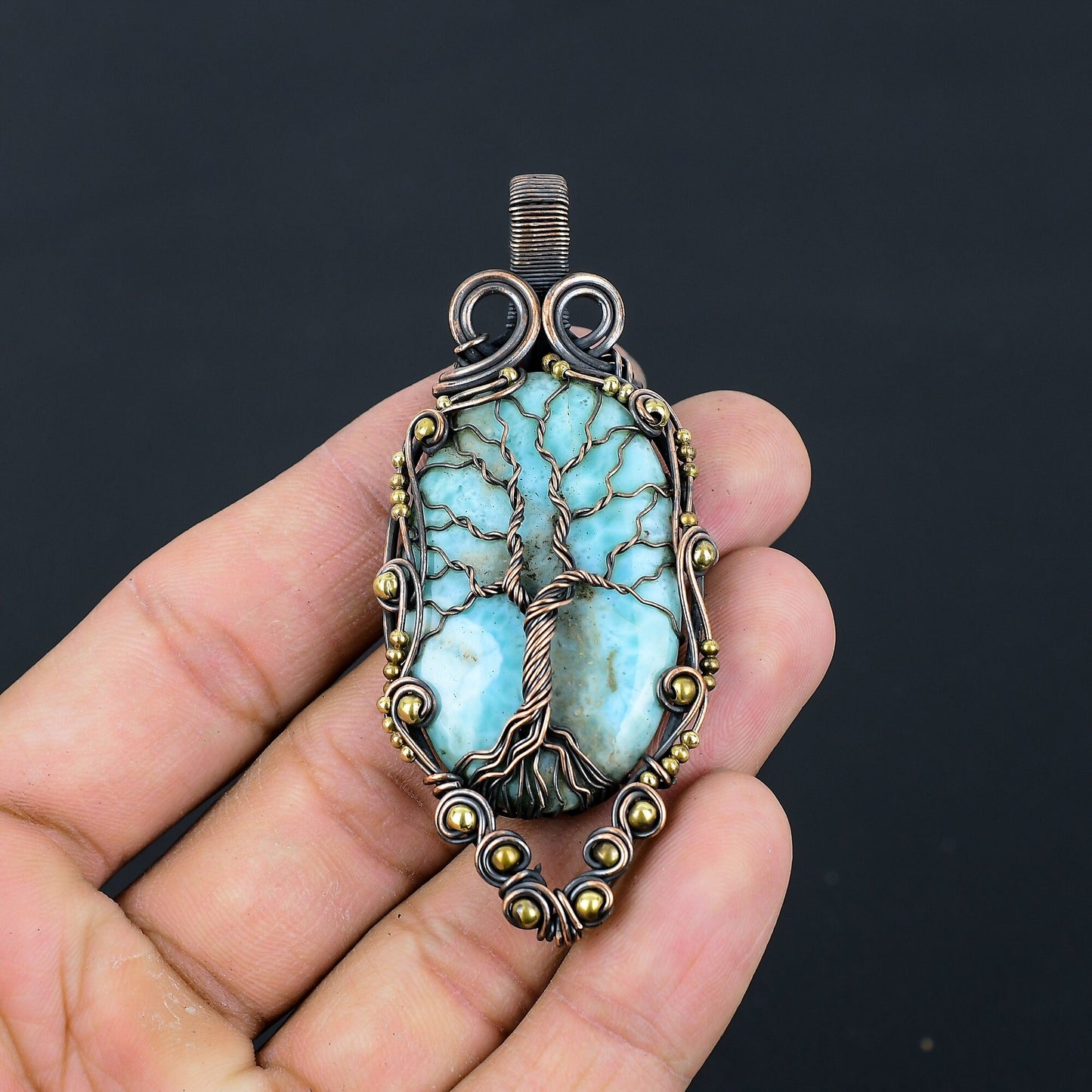 Blue Larimar Gemstone Tree of Life Pendant