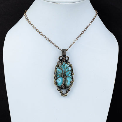 Blue Larimar Gemstone Tree of Life Pendant