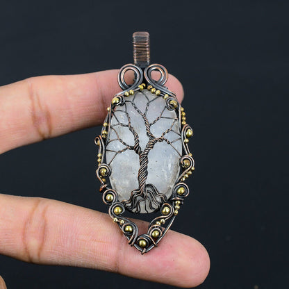 White Selenite Gemstone Tree of Life Copper Pendant