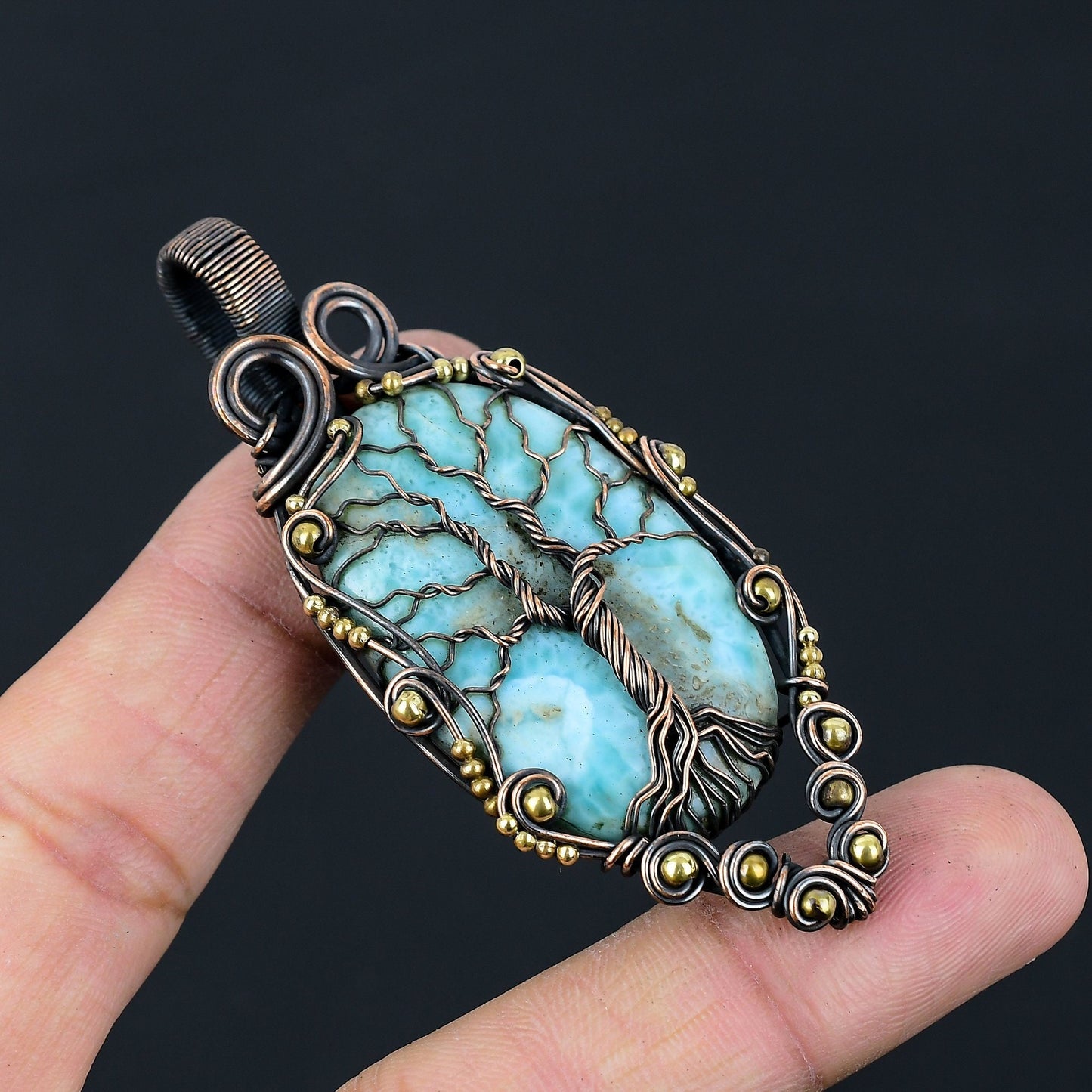 Blue Larimar Gemstone Tree of Life Pendant