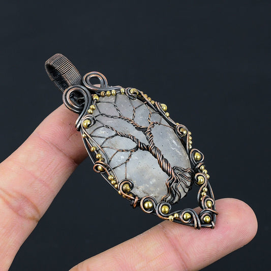 White Selenite Gemstone Tree of Life Copper Pendant