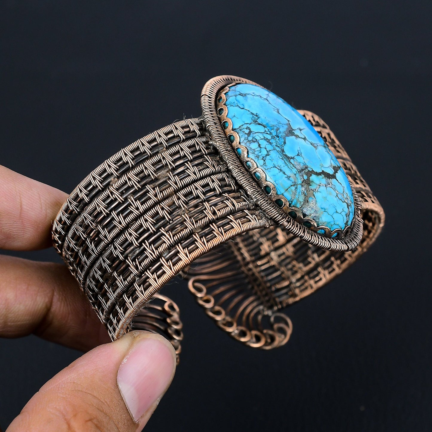 Turquoise Gemstone Copper Wire Wrapped Cuff Bracelet