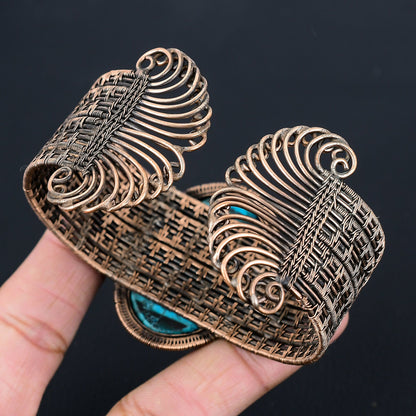 Turquoise Gemstone Copper Wire Wrapped Cuff Bracelet