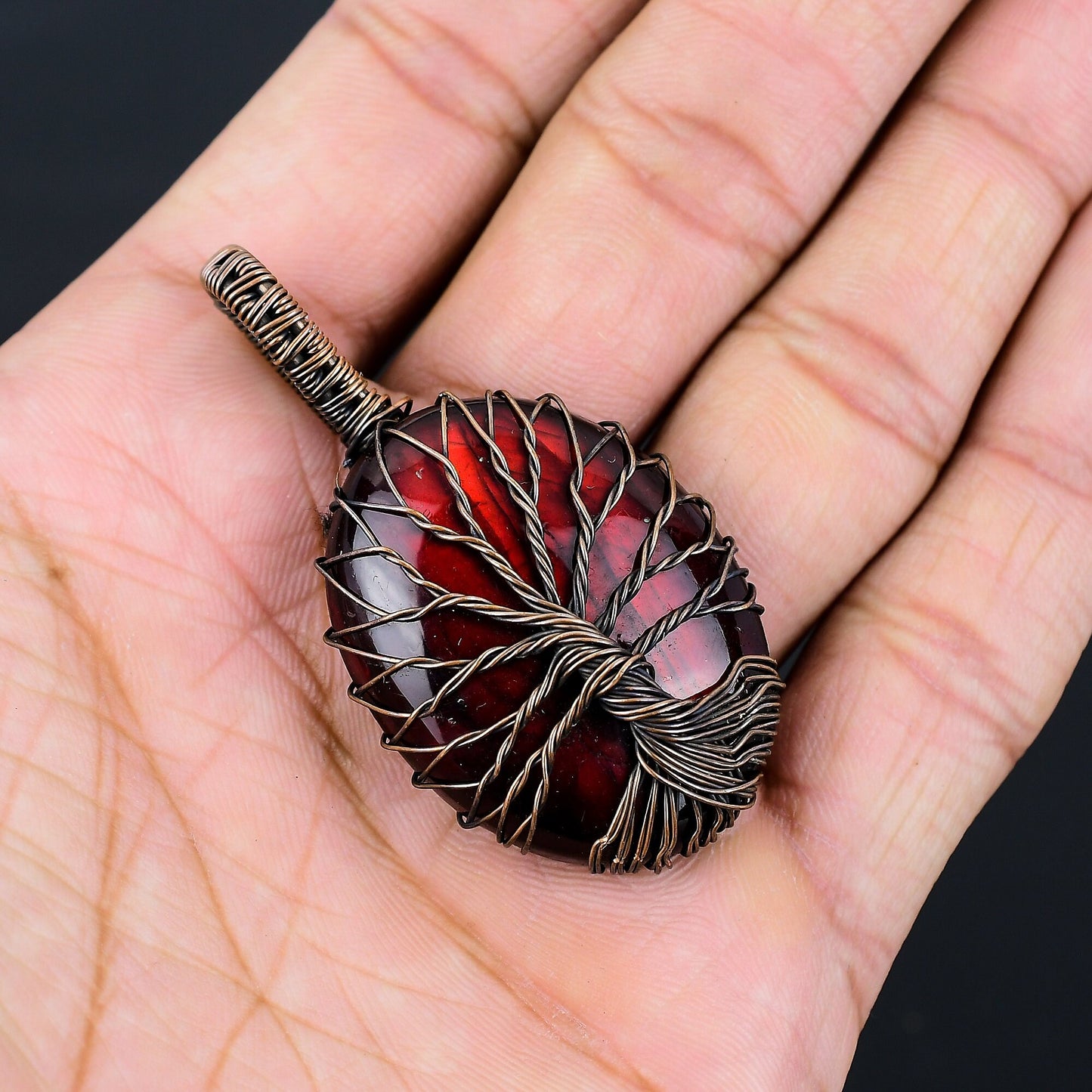 Red Flash Labradorite Gemstone Pendant