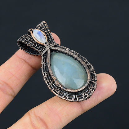 Blue Aquamarine Moonstone Gemstone Pendant