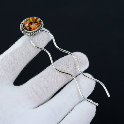 Amber Gemstone Hair Bun Pin