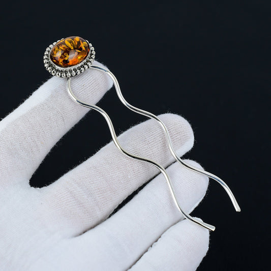 Amber Gemstone Hair Bun Pin