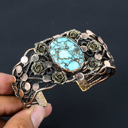 Turquoise Gemstone Adjustable Wire Cuff Bracelet
