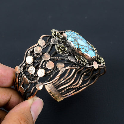 Turquoise Gemstone Adjustable Wire Cuff Bracelet