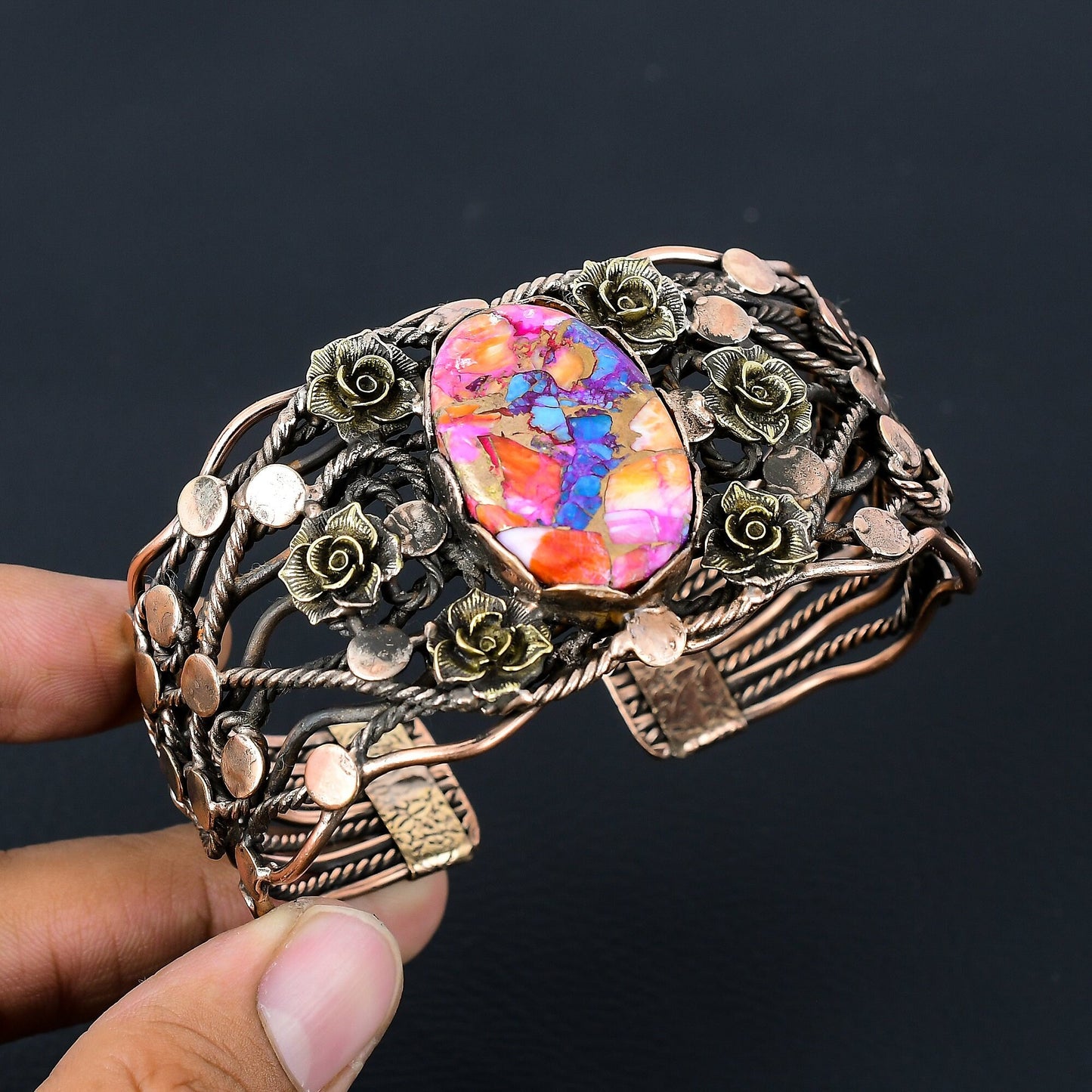 Pink Turquoise Gemstone Cuff Bracelet