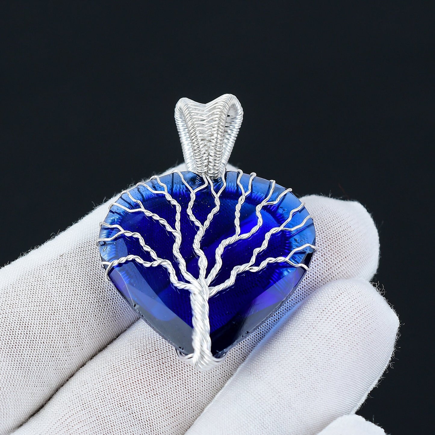 Blue Sapphire Gemstone Tree of Life Pendant