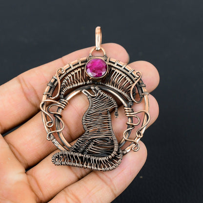 Red Ruby Gemstone Wolf Pendant