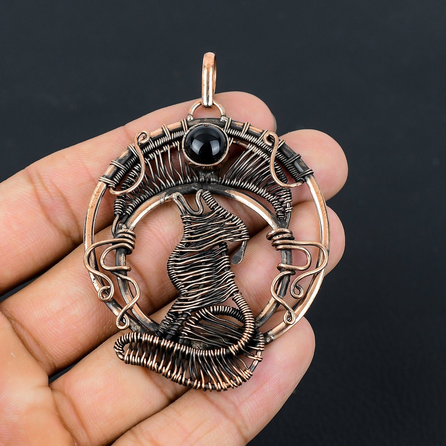 Black Onyx Gemstone Wolf Pendant