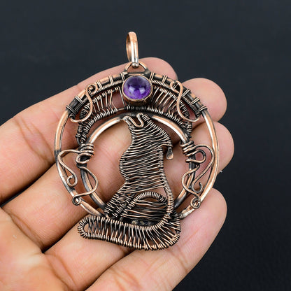 Purple Amethyst Gemstone Wolf Pendant