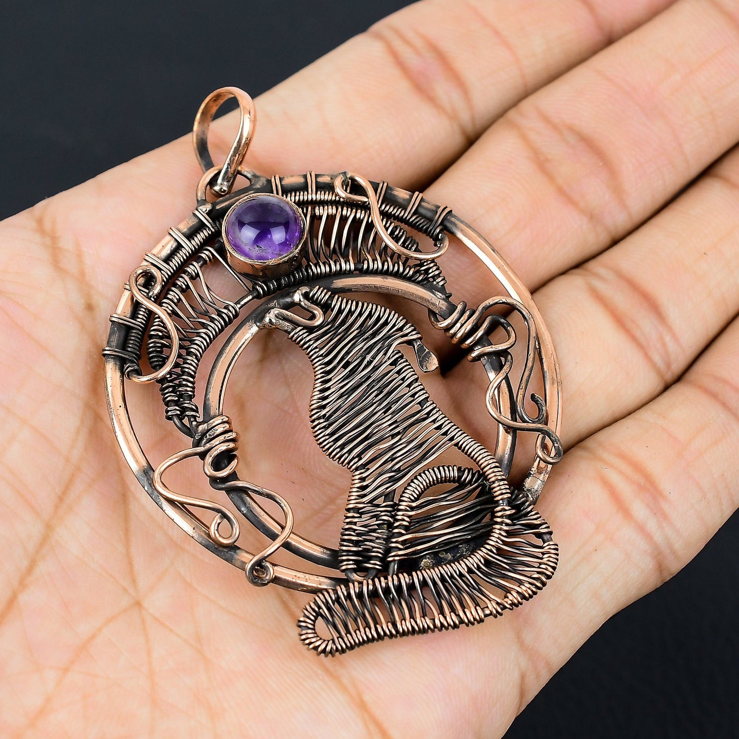 Purple Amethyst Gemstone Wolf Pendant