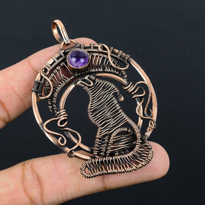 Purple Amethyst Gemstone Wolf Pendant