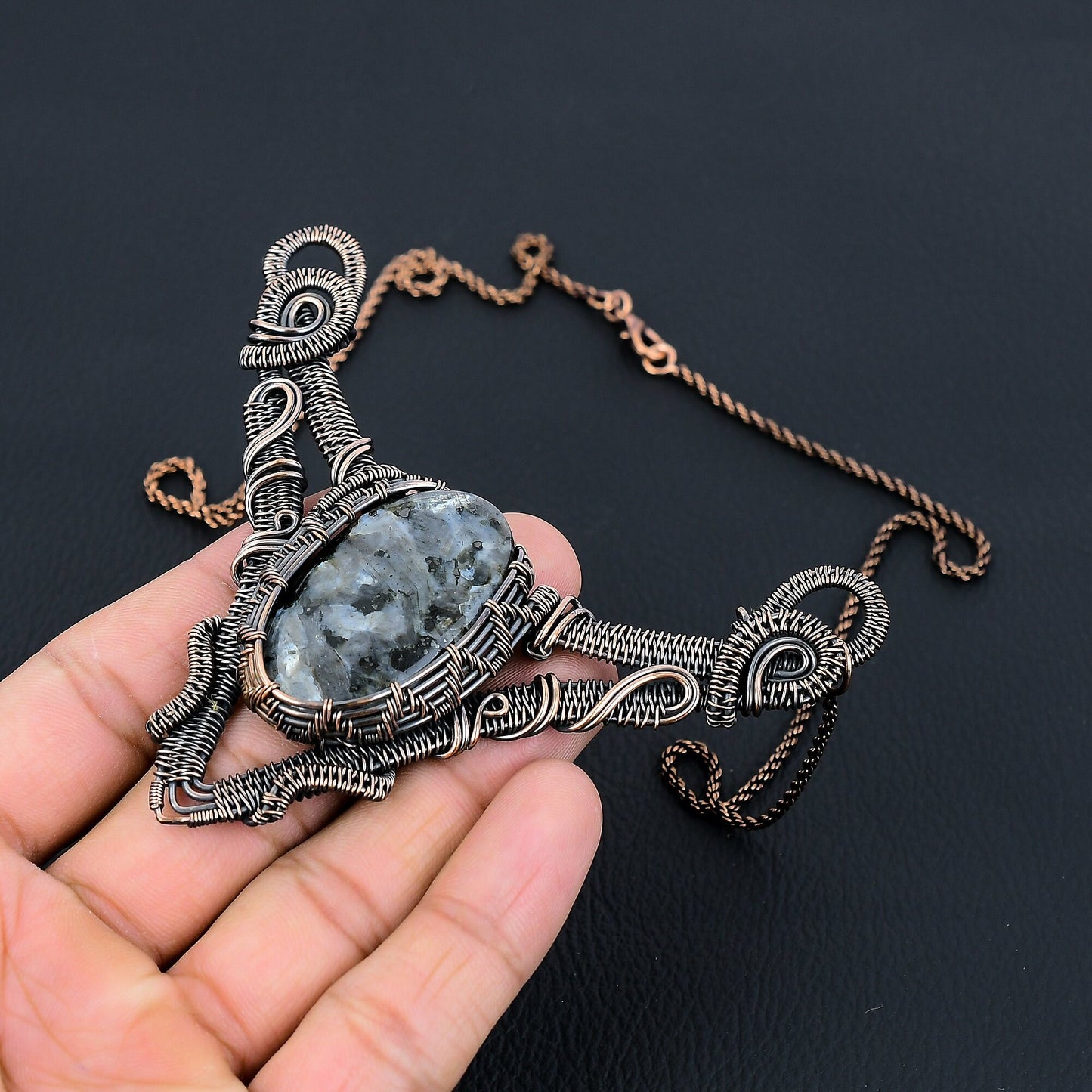 Grey Larvikite Gemstone Pendant Necklace