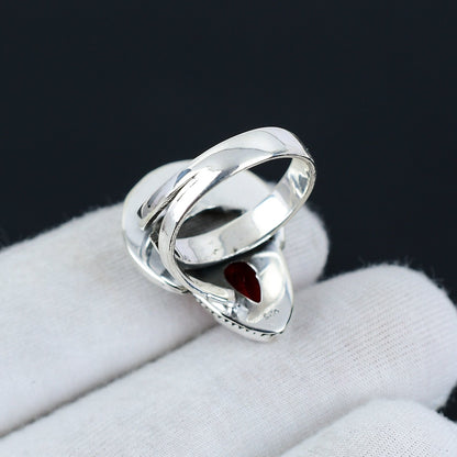 Sterling Silver Red Garnet Crescent Ring
