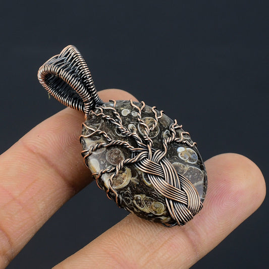 Copper Turritella Agate Gemstone Pendant