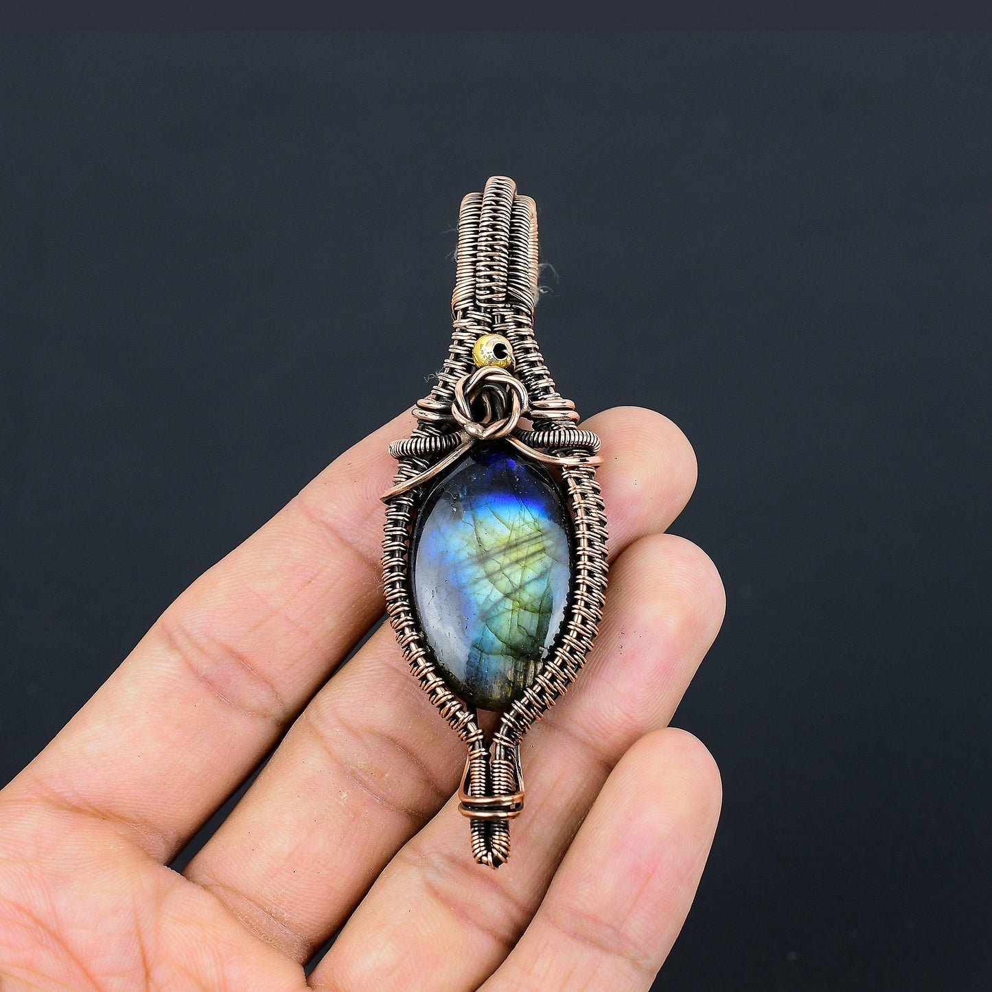 Blue-Green Labradorite Gemstone Pendant