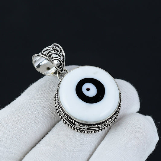 White Sterling Silver Evil Eye Pendant