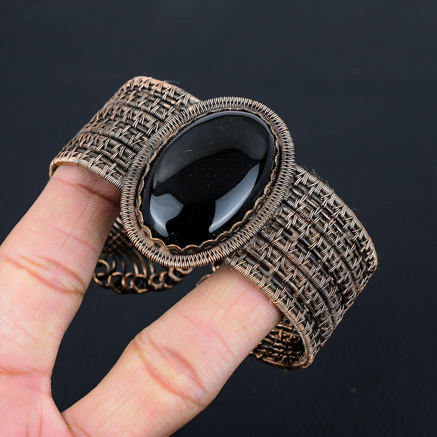 Black Onyx Gemstone Cuff Bracelet