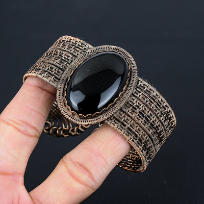 Black Onyx Gemstone Cuff Bracelet