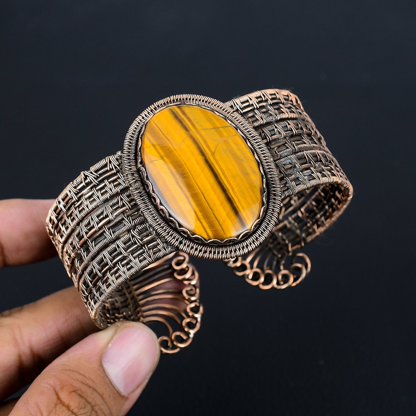 Brown Tiger Eye Gemstone Cuff Bracelet