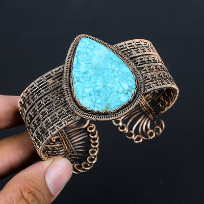 Turquoise Gemstone Copper Cuff Bracelet