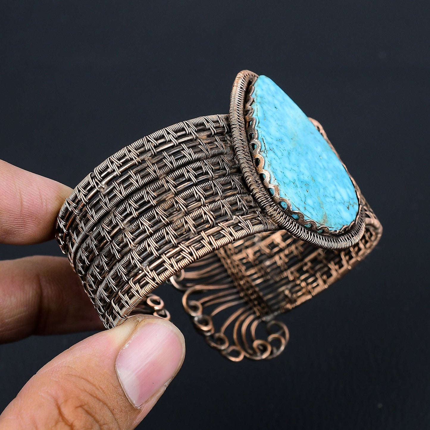 Turquoise Gemstone Copper Cuff Bracelet