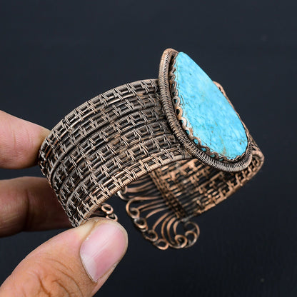 Turquoise Gemstone Copper Cuff Bracelet