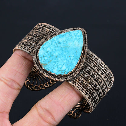 Turquoise Gemstone Copper Cuff Bracelet