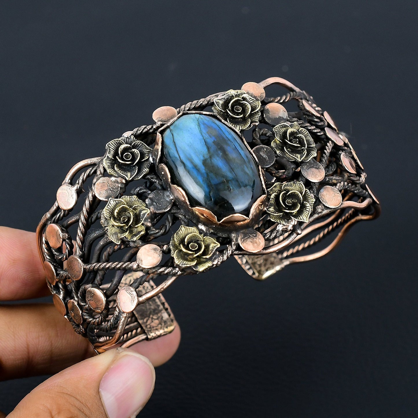 Blue Labradorite Gemstone Cuff Bracelet