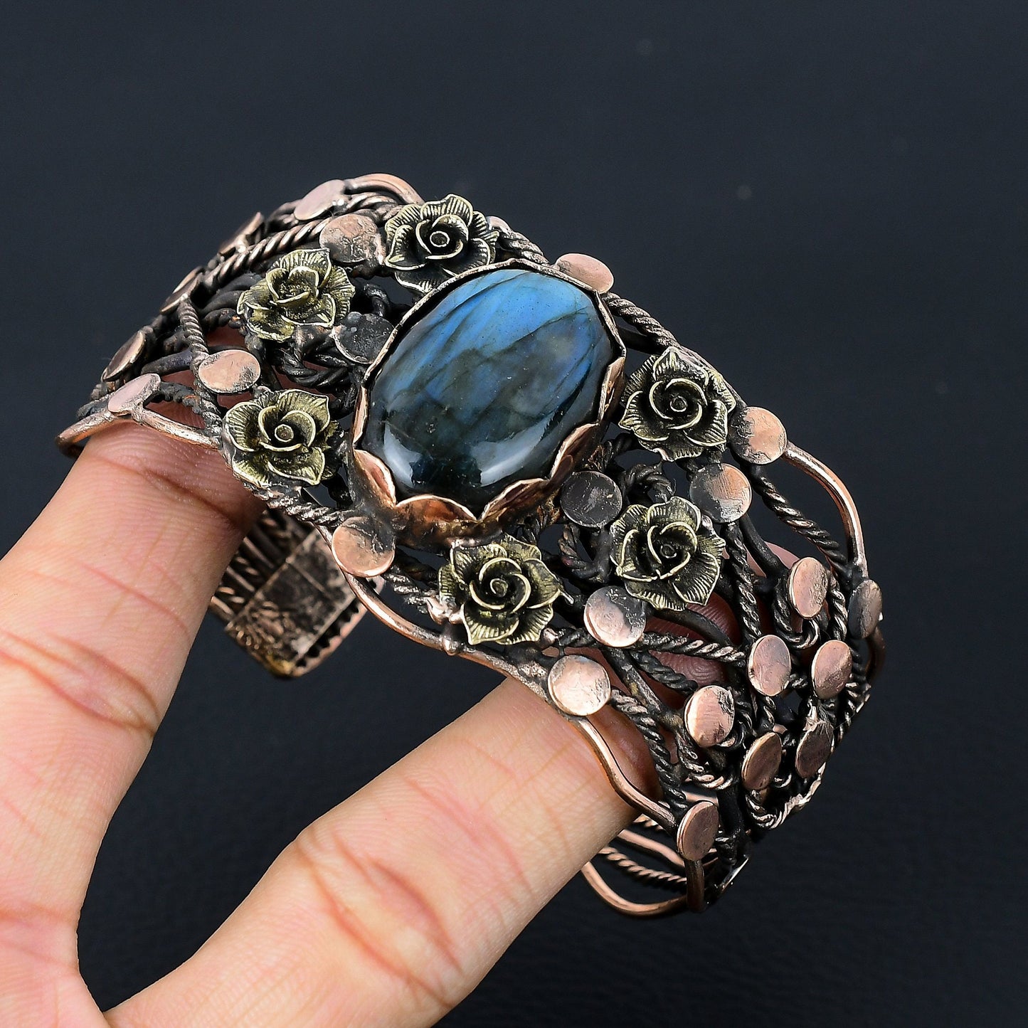 Blue Labradorite Gemstone Cuff Bracelet