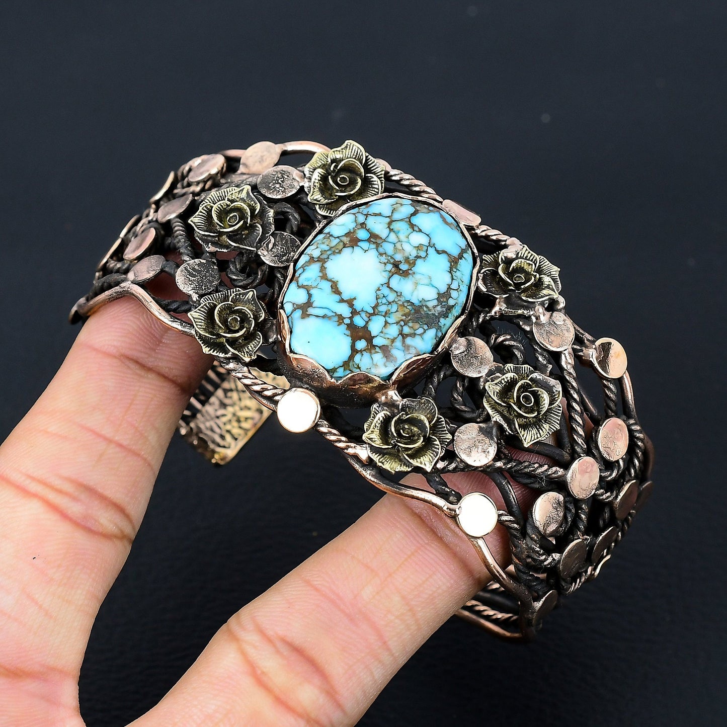 Turquoise Gemstone Adjustable Wire Cuff Bracelet