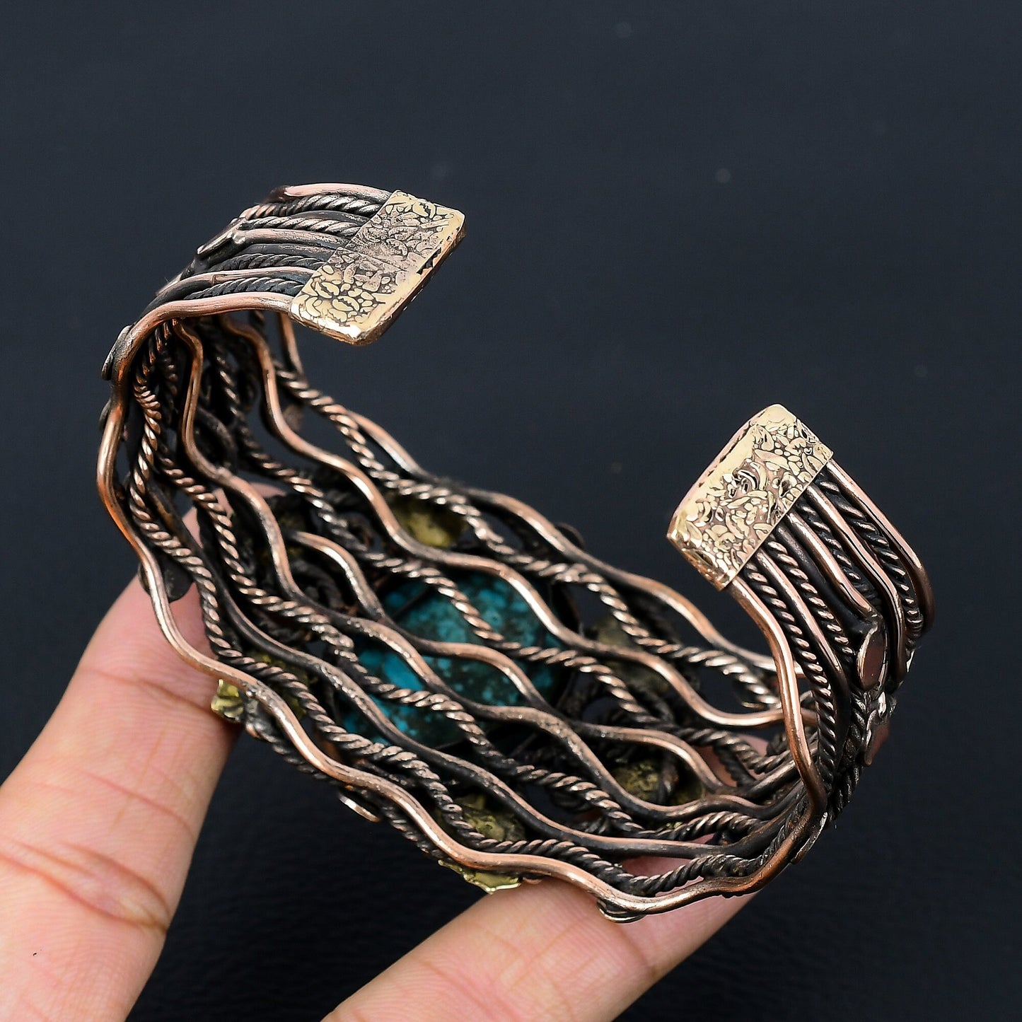 Turquoise Gemstone Adjustable Wire Cuff Bracelet