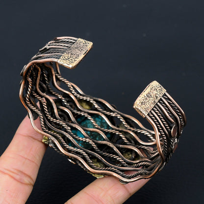 Turquoise Gemstone Adjustable Wire Cuff Bracelet