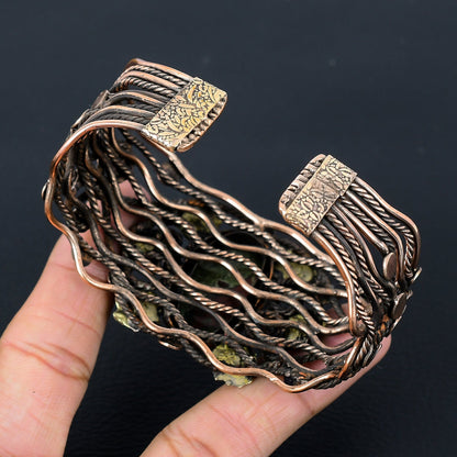 Green-Red Dragon Bloodstone Gemstone Copper Cuff Bracelet