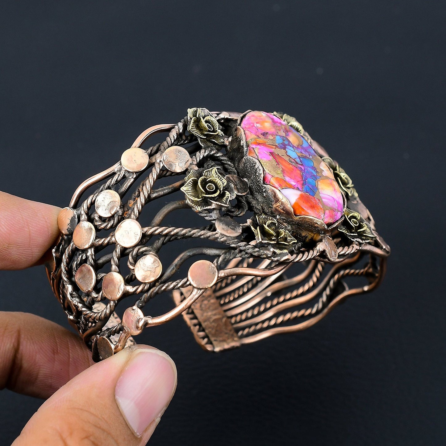 Pink Turquoise Gemstone Cuff Bracelet