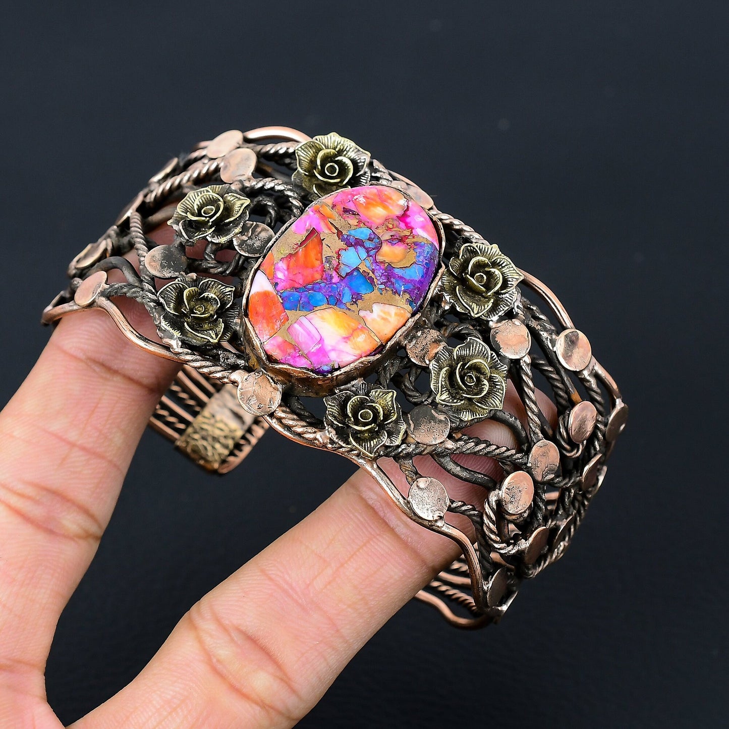 Pink Turquoise Gemstone Cuff Bracelet