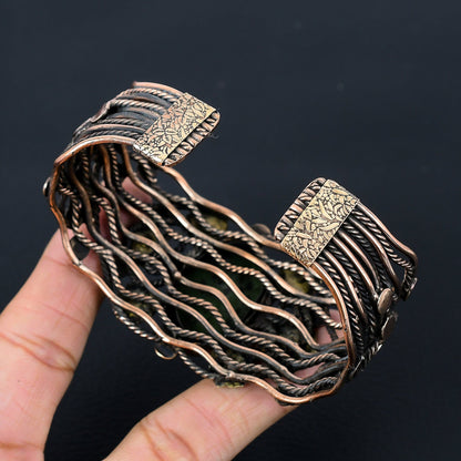 Green Ruby Zoisite Gemstone Wire-Wrapped Bracelet
