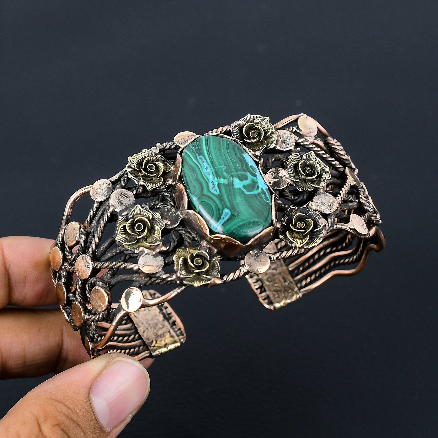Green Malachite Gemstone Cuff Bracelet