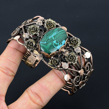 Green Malachite Gemstone Cuff Bracelet