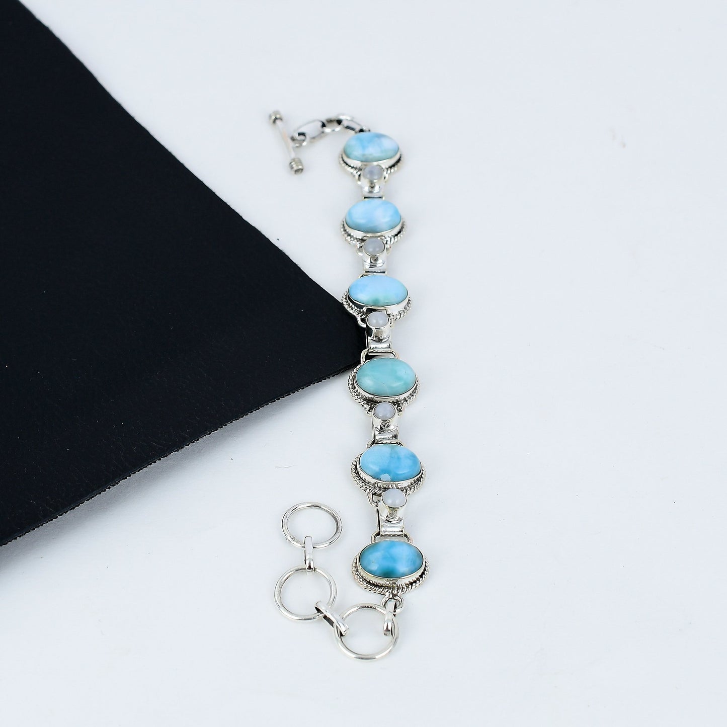 Blue Larimar & Moonstone Sterling Silver Bracelet