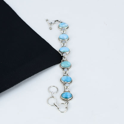 Blue Larimar & Moonstone Sterling Silver Bracelet